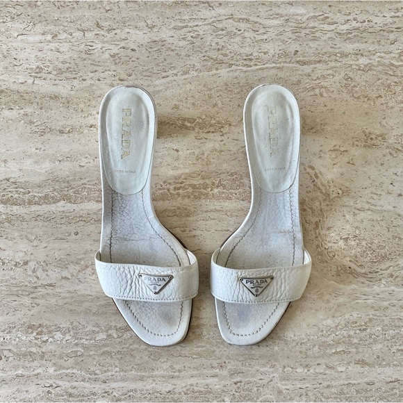 Prada Shoes - Vintage Prada Logo Kitten Heel Sandals